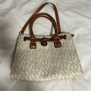 NX Monogram Logo Cream and Brown Satchel women's bag